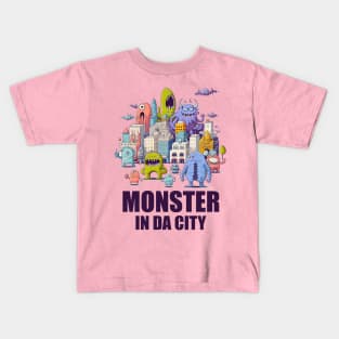 Monster in Da City 02 with Text Kids T-Shirt